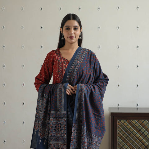  Block Printed Cotton Ajrakh Kurta Set Online 