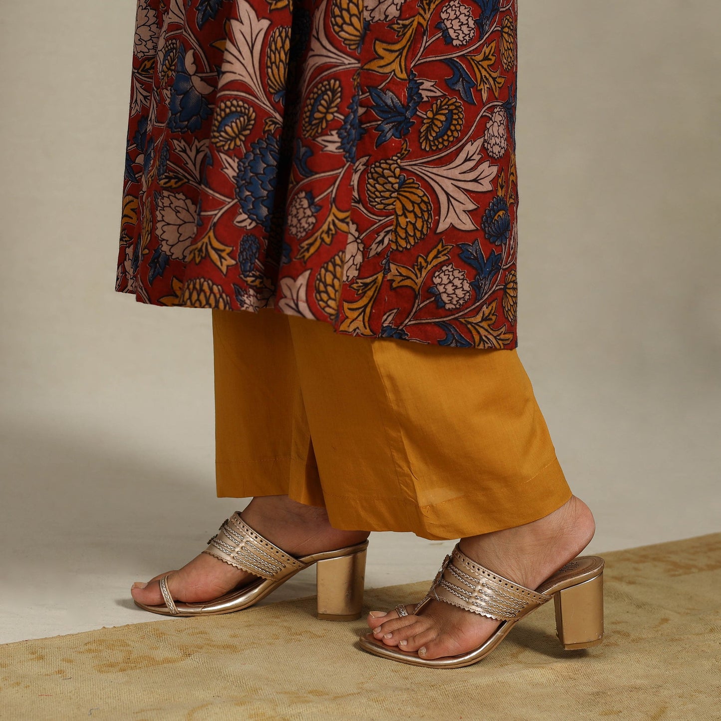 Red Printed Cotton A-Line Kalamkari Kurta