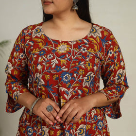 Buy Red Printed Cotton A-Line Kalamkari Kurta For Women