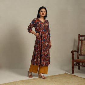 Red Printed Cotton A-Line Kalamkari Kurta