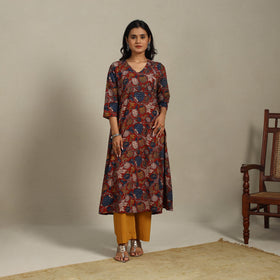Red Printed Cotton A-Line Kalamkari Kurta