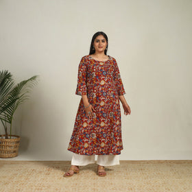 Buy Red Printed Cotton A-Line Kalamkari Kurta For Women