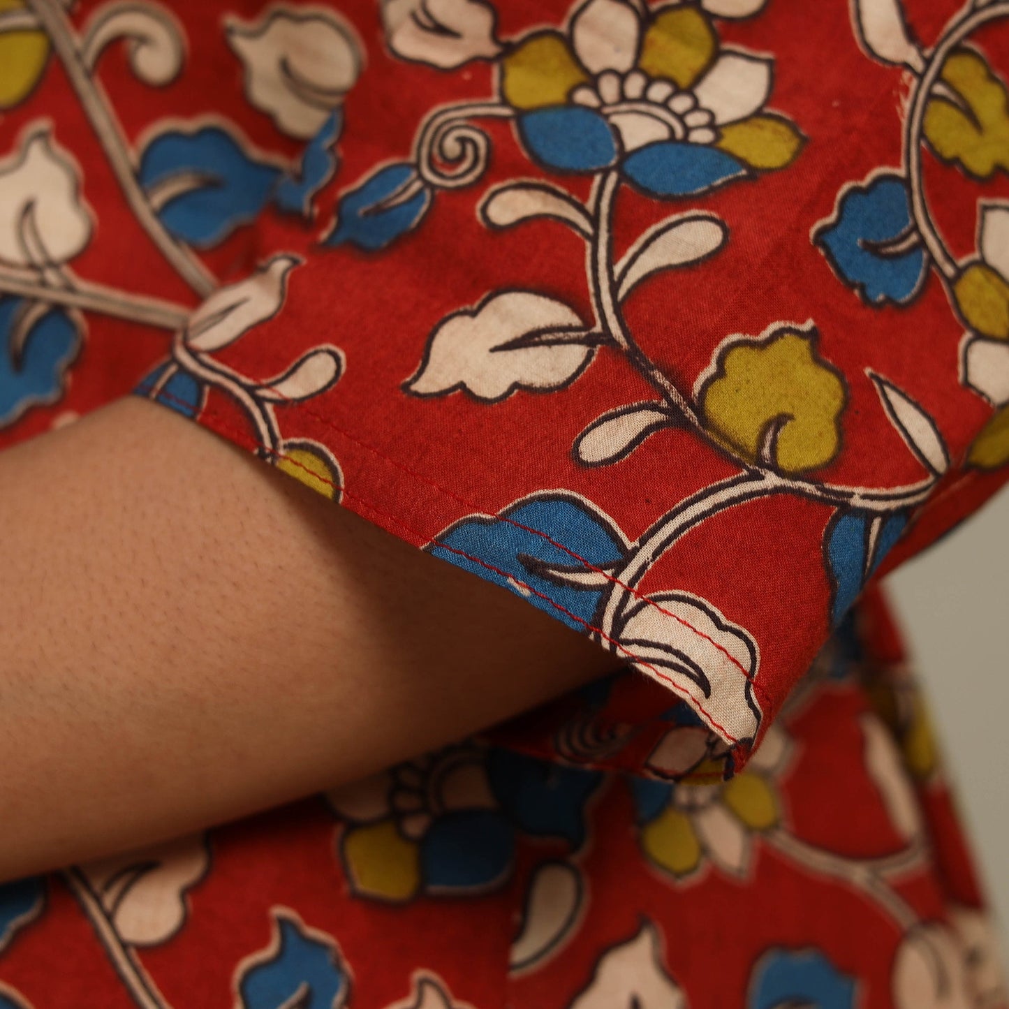 Red Printed Cotton A-Line Kalamkari Kurta