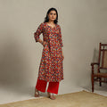 Red Printed Cotton A-Line Kalamkari Kurta