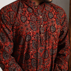 Buy Ajrakh Block Printed Cotton Men Long Kurta Online at iTokri.com