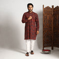 Buy Ajrakh Block Printed Cotton Men Long Kurta Online at iTokri.com