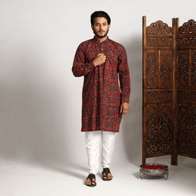 Buy Ajrakh Block Printed Cotton Men Long Kurta Online at iTokri.com