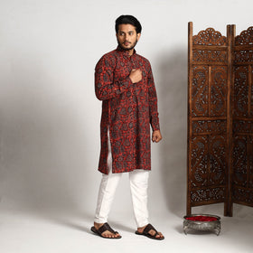 Buy Ajrakh Block Printed Cotton Men Long Kurta Online at iTokri.com