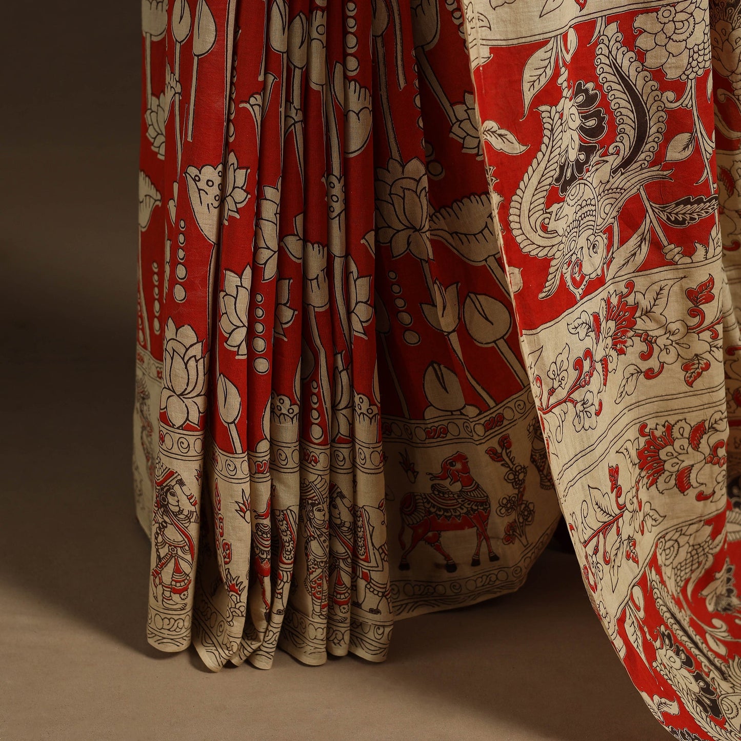 Red - printed cotton nellore kalamkari saree 03