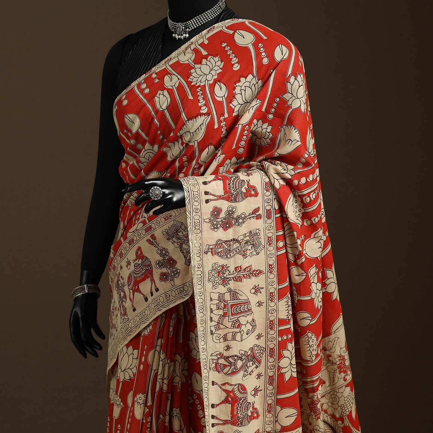 Red - printed cotton nellore kalamkari saree 03