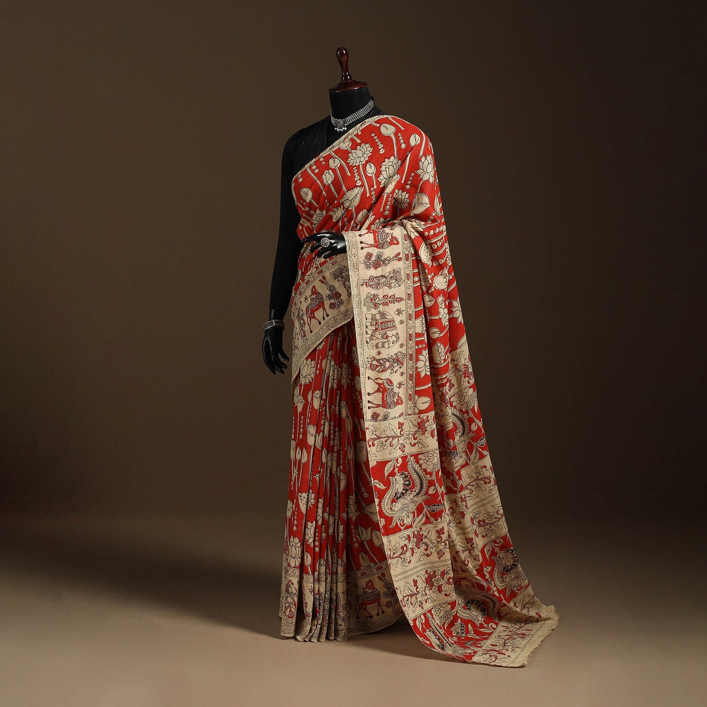 Red - printed cotton nellore kalamkari saree 03