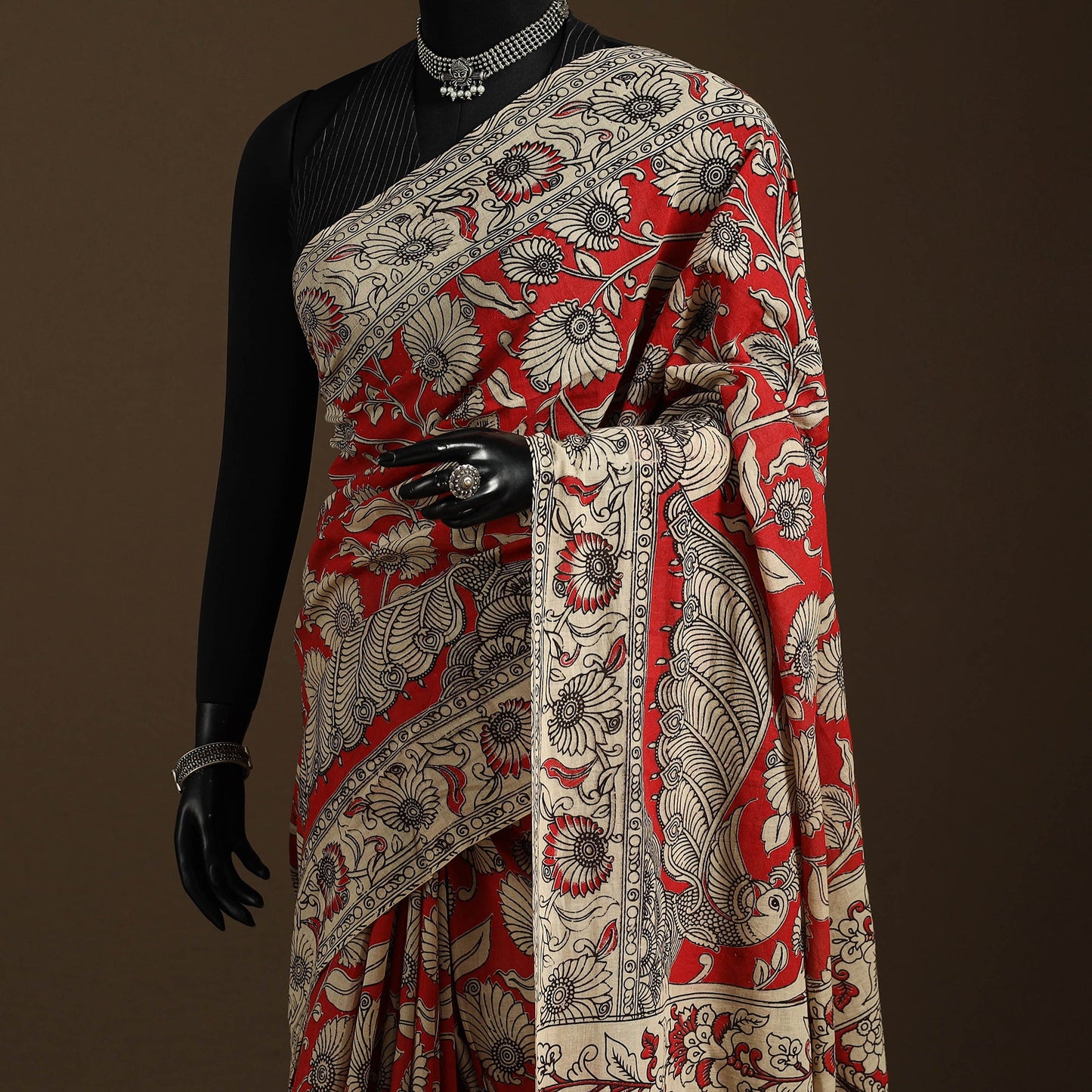 Red - printed cotton nellore kalamkari saree 72