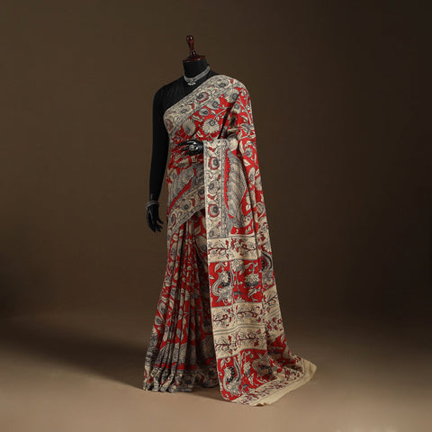 Red - printed cotton nellore kalamkari saree 72