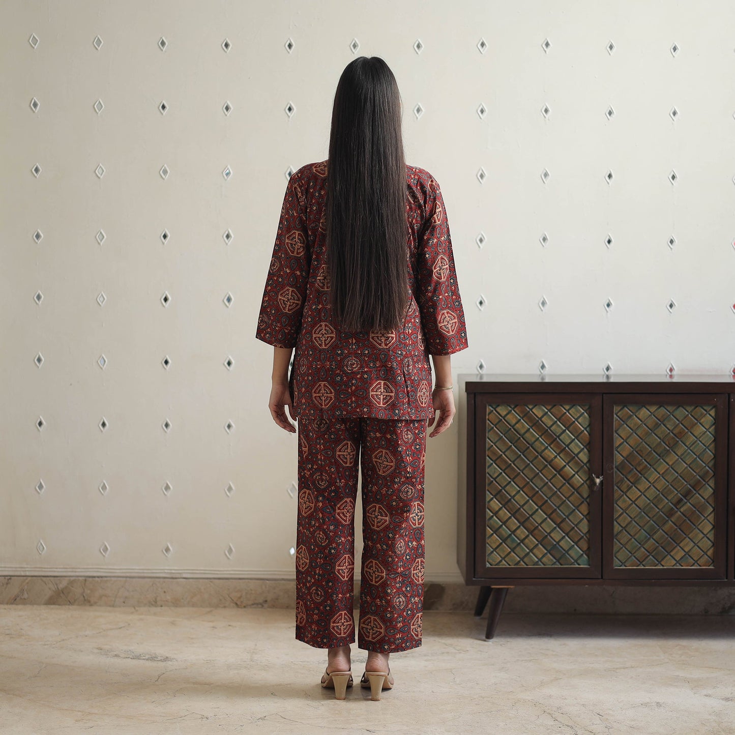 Red - printed cotton co-ord set 01 - handcrafted