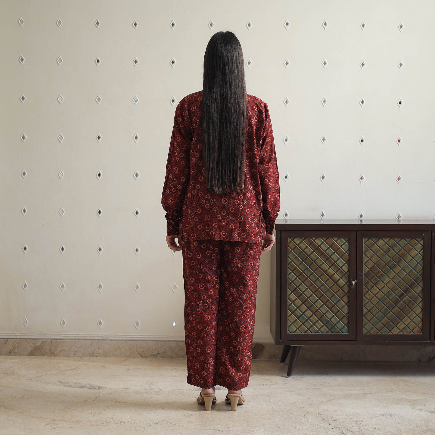 Red - printed cotton co-ord set 06 - handcrafted