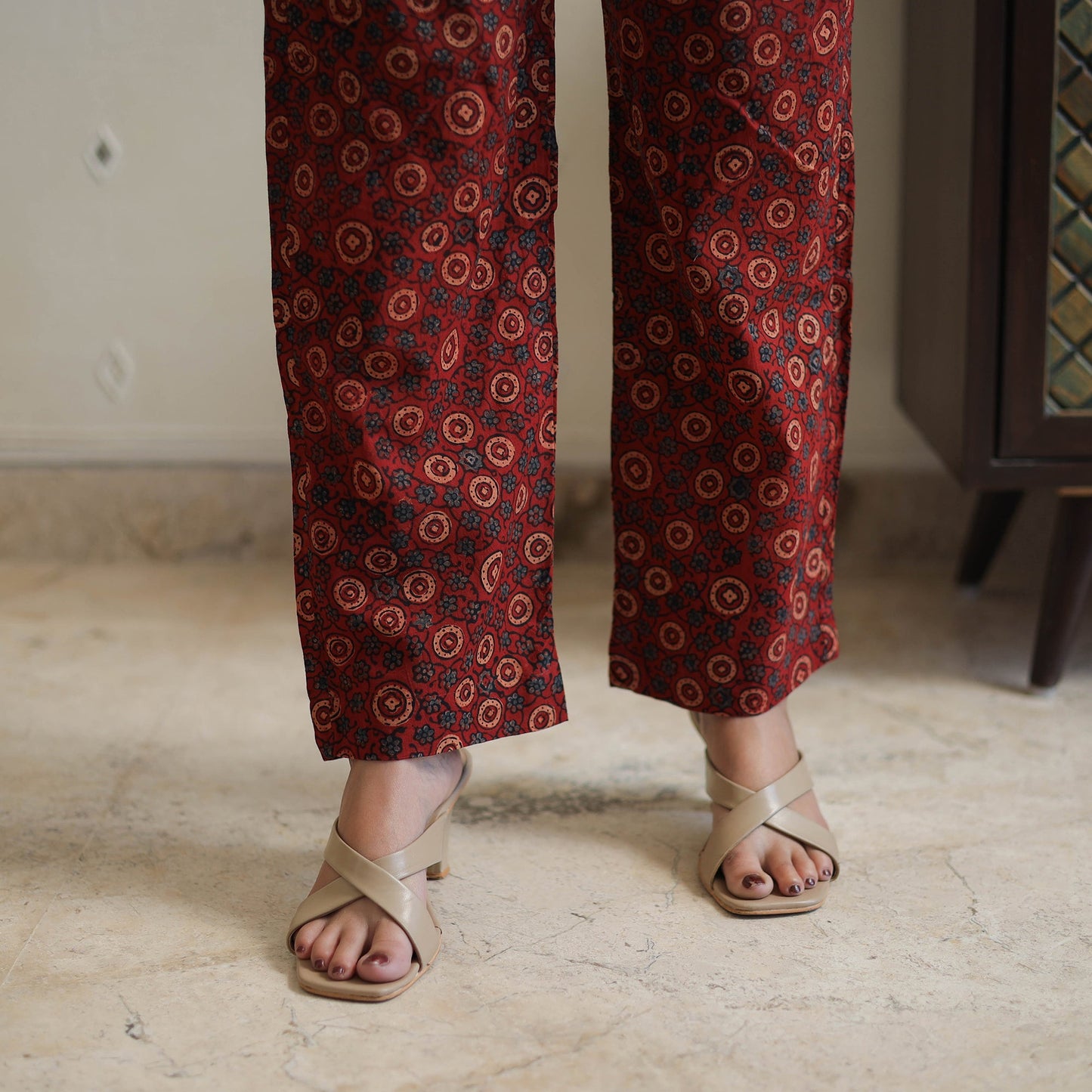 Red - printed cotton co-ord set 06 - handcrafted