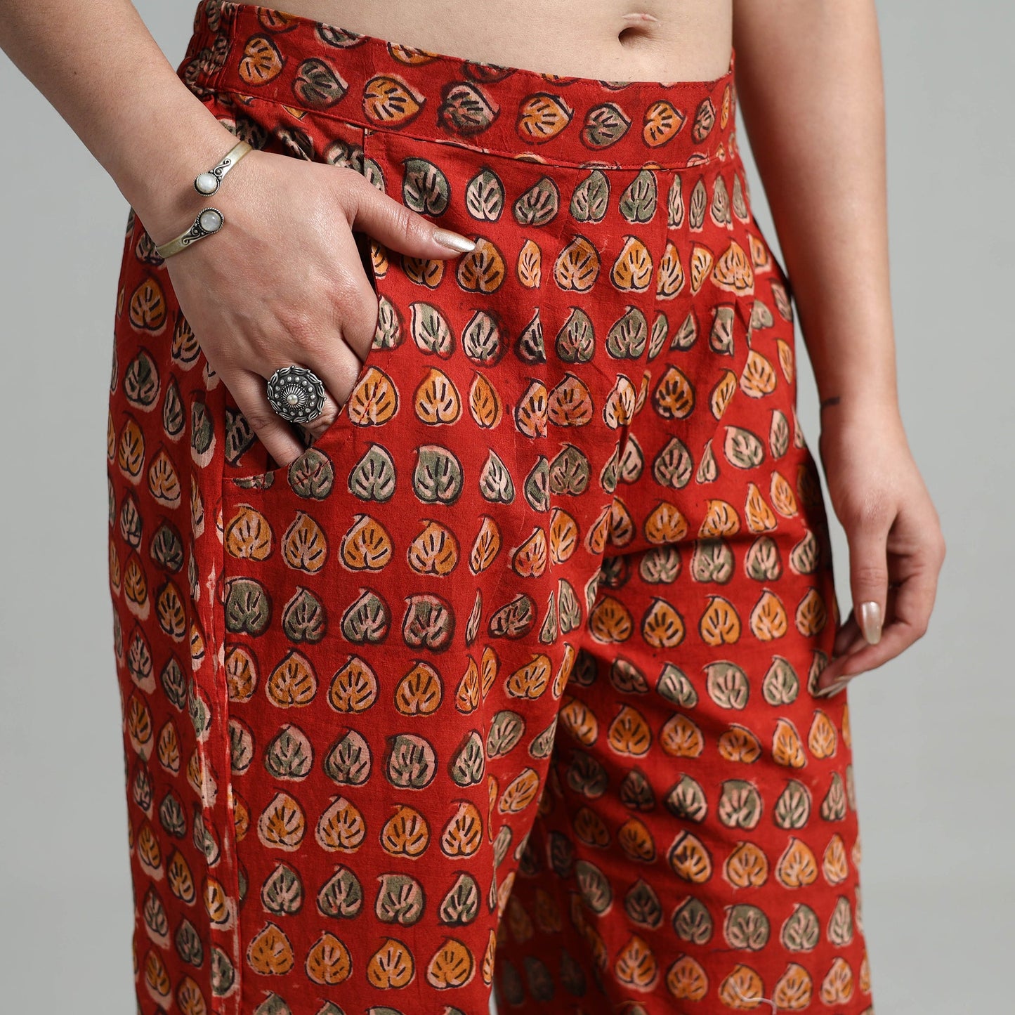 Buy Block Printed Cotton Pedana Kalamkari Palazzo