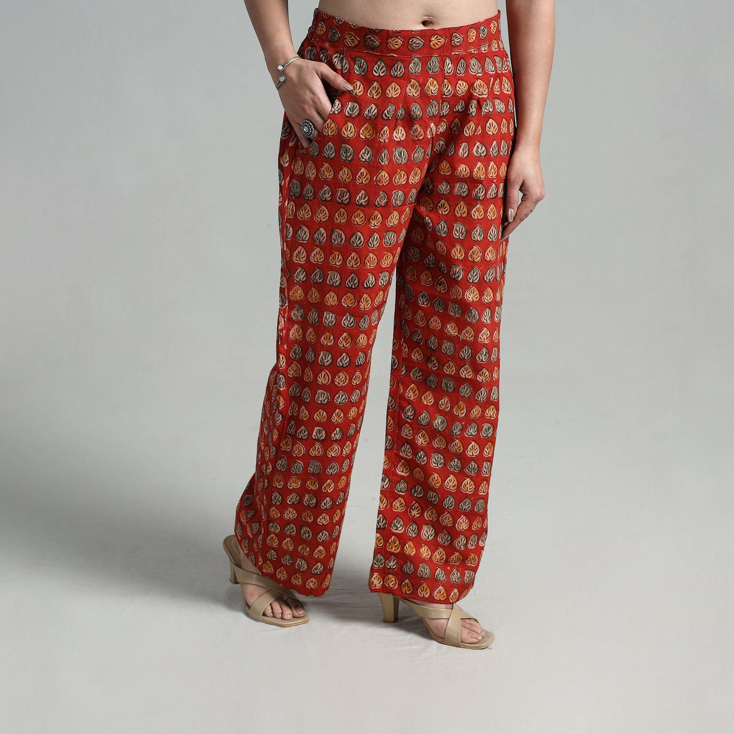 Buy Block Printed Cotton Pedana Kalamkari Palazzo