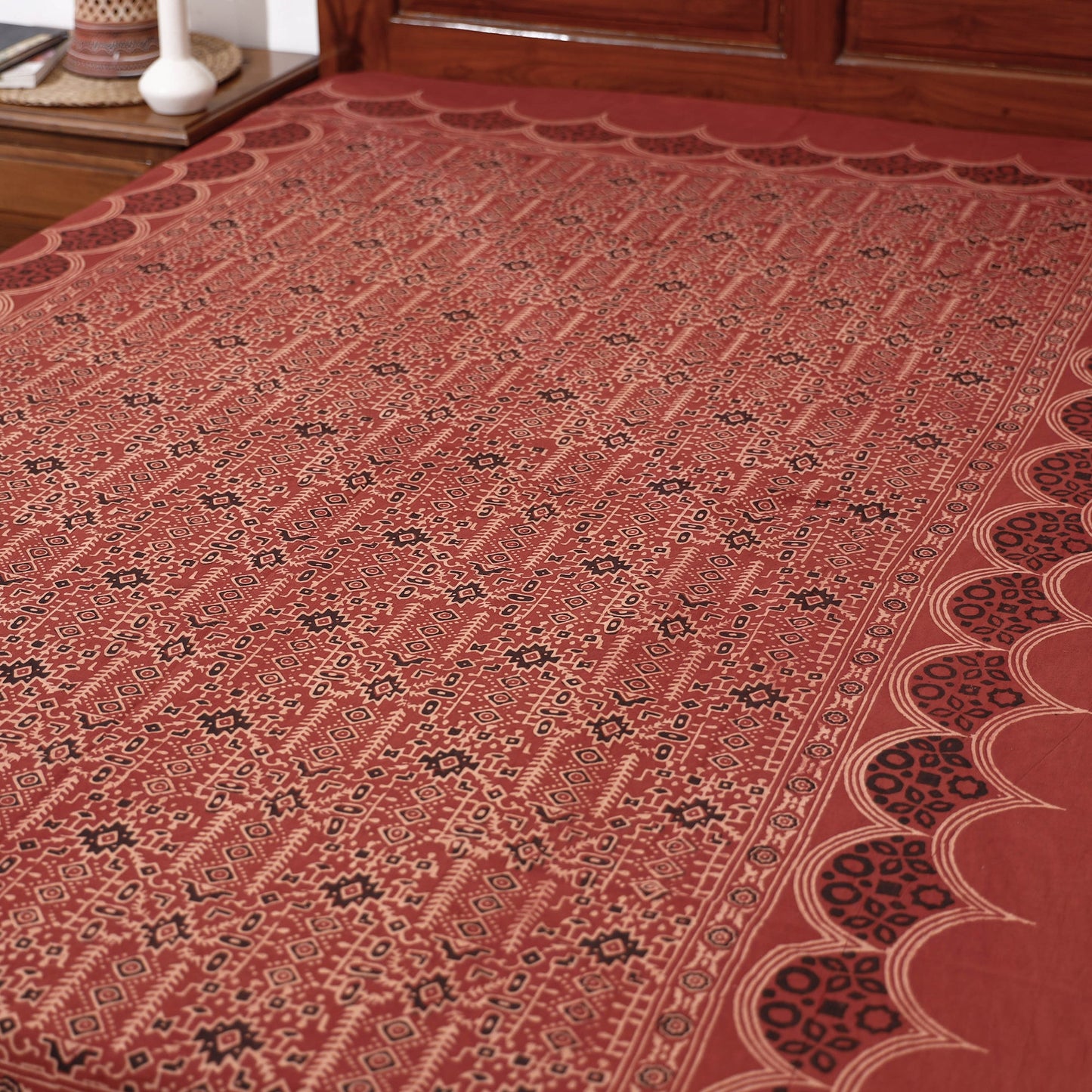  Ajrakh Block Printed Cotton Single Bed Cover 