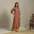Red Printed Cotton Straight Kalamkari Kurta