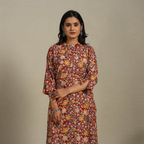 Red Printed Cotton Straight Kalamkari Kurta