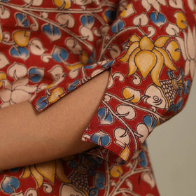 Red Printed Cotton Straight Kalamkari Kurta