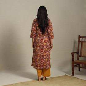 Red Printed Cotton Straight Kalamkari Kurta
