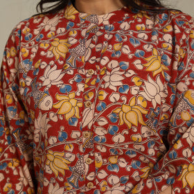 Red Printed Cotton Straight Kalamkari Kurta