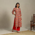 Red Printed Cotton Straight Kalamkari Kurta