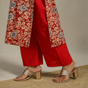 Red Printed Cotton Straight Kalamkari Kurta