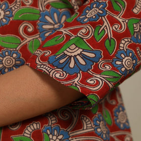 Red Printed Cotton Straight Kalamkari Kurta