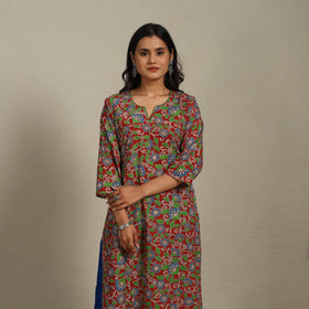 Red Printed Cotton Straight Kalamkari Kurta