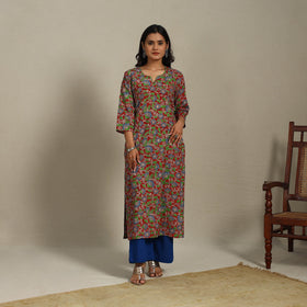 Red Printed Cotton Straight Kalamkari Kurta