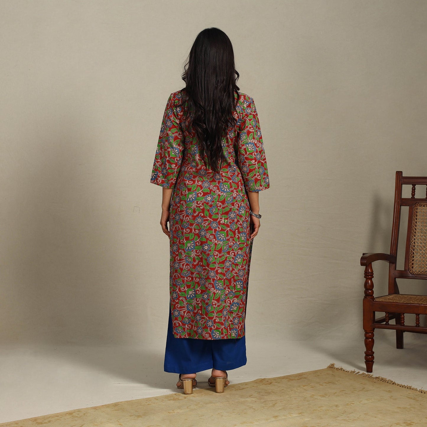 Red Printed Cotton Straight Kalamkari Kurta