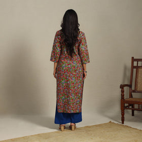 Red Printed Cotton Straight Kalamkari Kurta