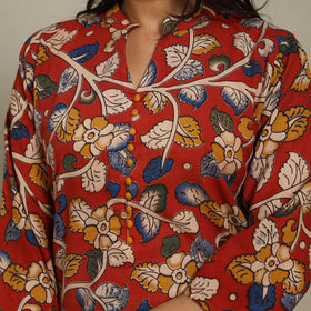 Red Printed Cotton Straight Kalamkari Kurta