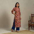 Red Printed Cotton Straight Kalamkari Kurta