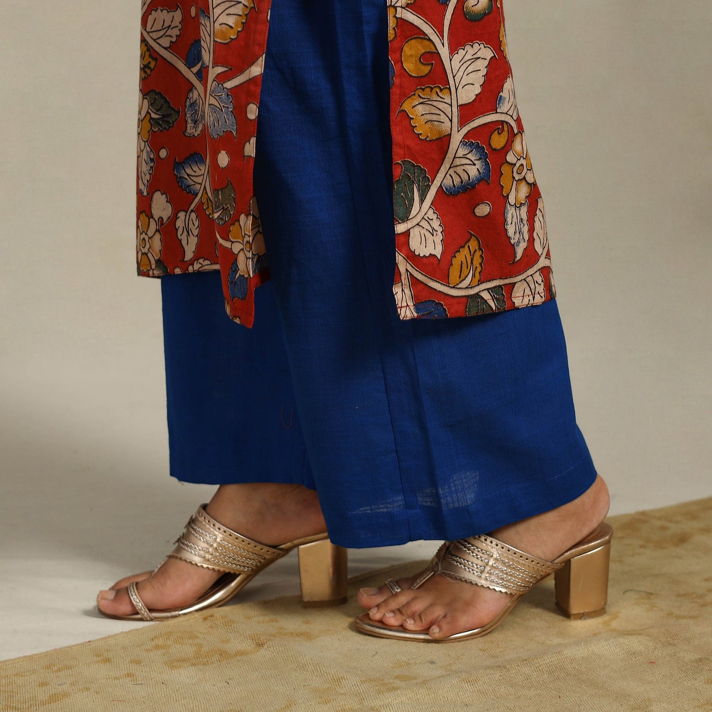 Red Printed Cotton Straight Kalamkari Kurta
