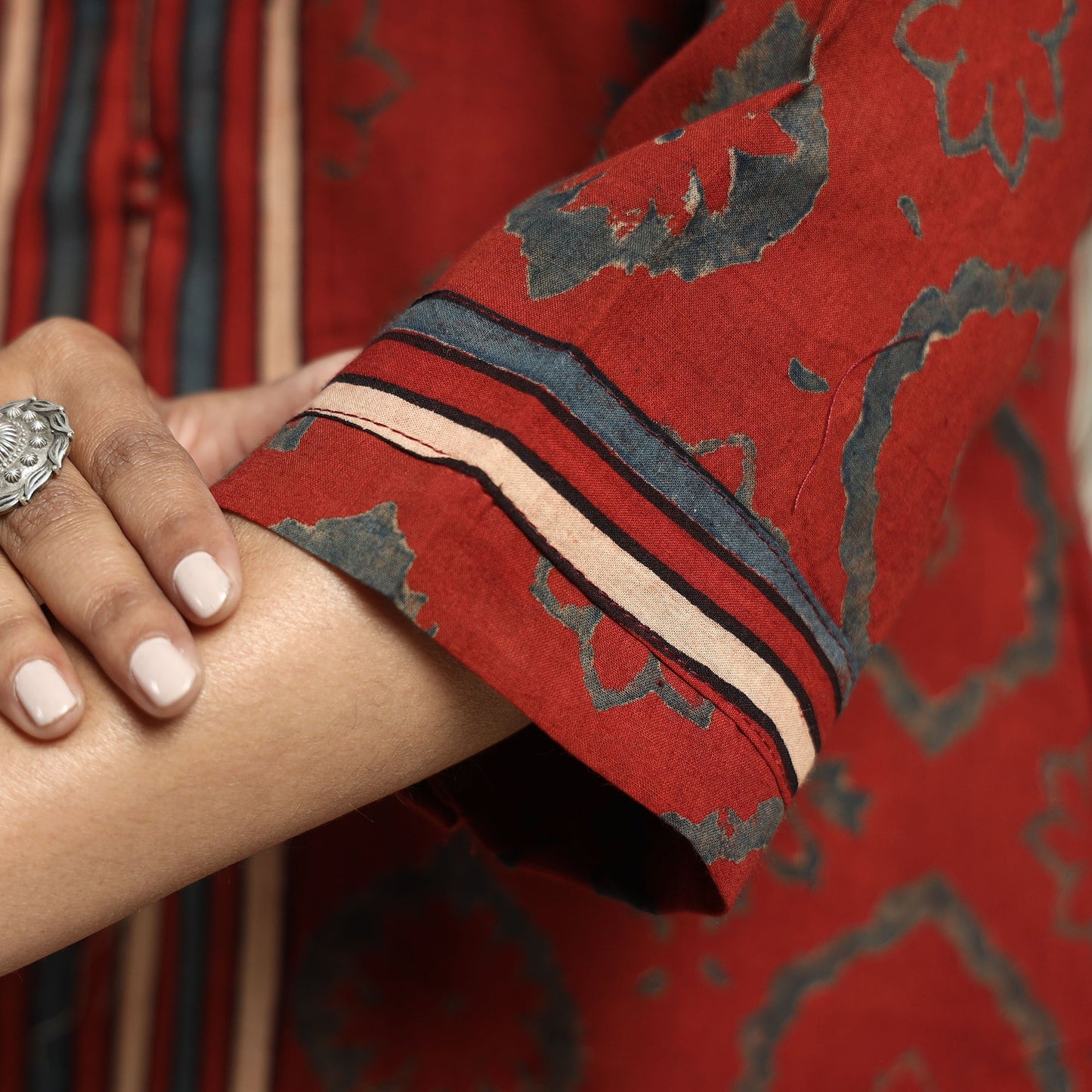 Red Block Printed Cotton Straight Ajrakh Kurta for Women