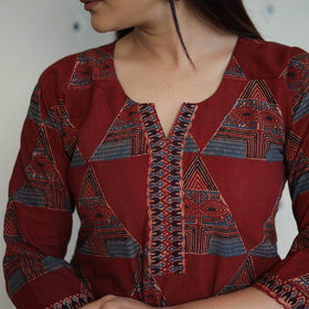 Red - printed cotton straight kurta 28 - handcrafted