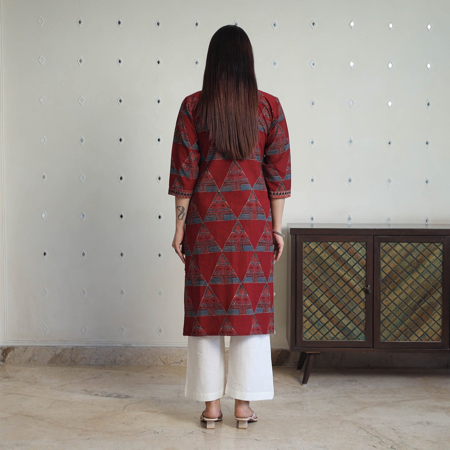 Red - printed cotton straight kurta 28 - handcrafted