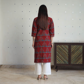 Red - printed cotton straight kurta 28 - handcrafted