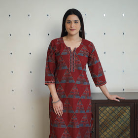 Red - printed cotton straight kurta 28 - handcrafted