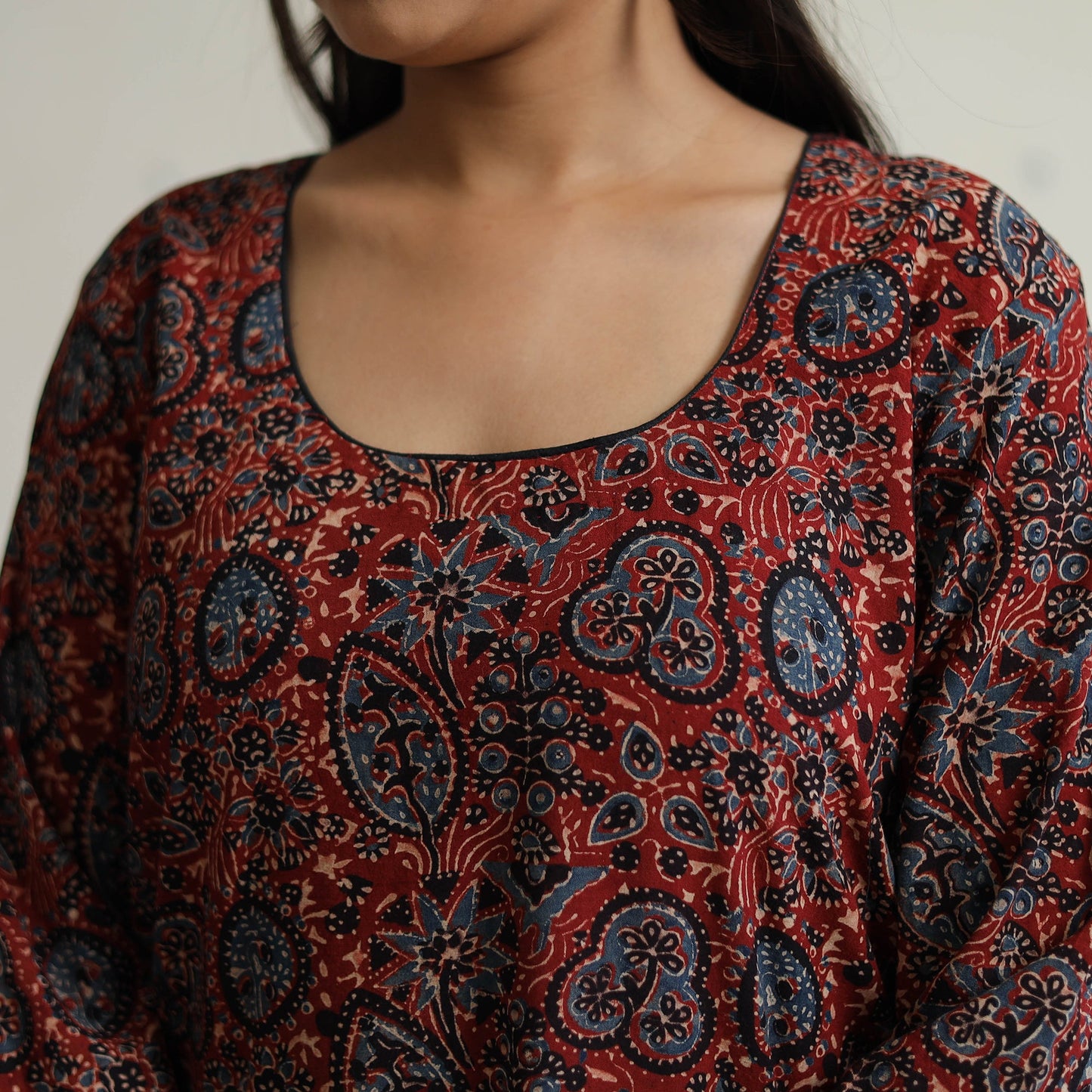  Block Printed Cotton Straight Ajrakh Kurta for Women