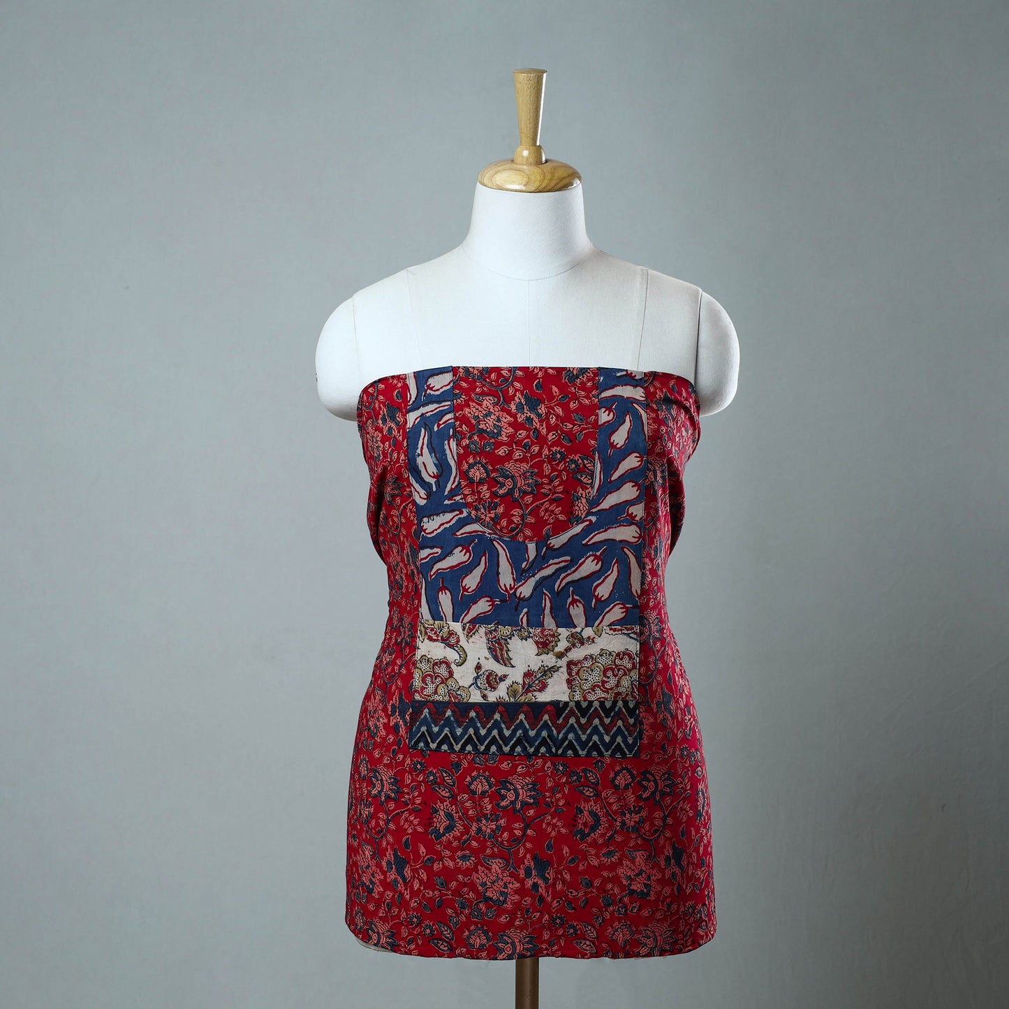 Red - printed cotton unstitched kurta material (2.5 meter)