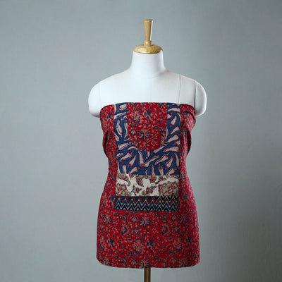 Red - printed cotton unstitched kurta material (2.5 meter)