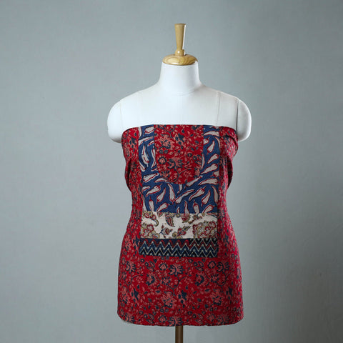 Red - printed cotton unstitched kurta material (2.5 meter)