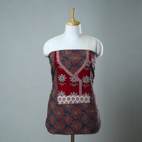 Buy Red Block Print Cotton Ajrakh Kurta Material Online