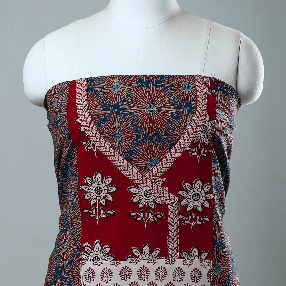 Buy Red Block Print Cotton Ajrakh Kurta Material Online