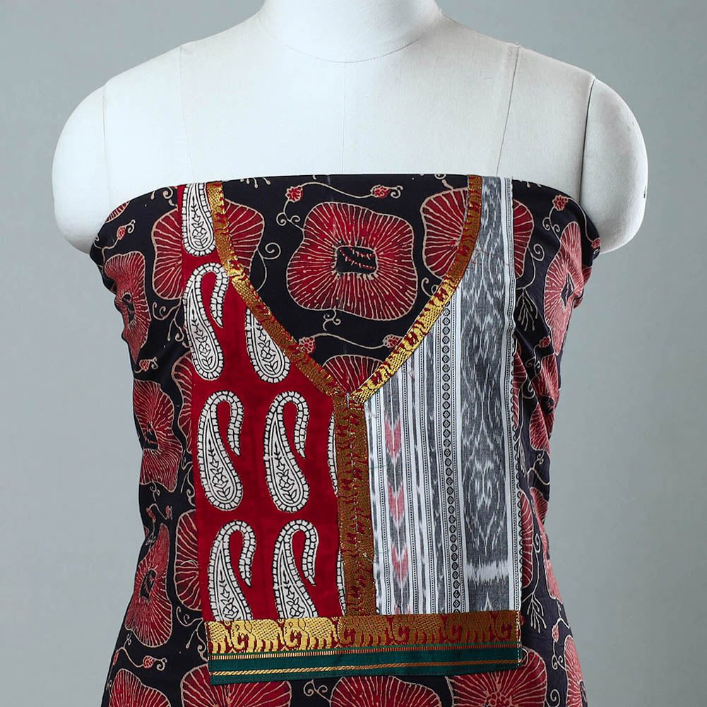 Buy Red Block Print Cotton Ajrakh Kurta Material Online